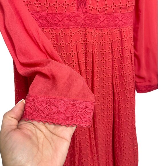 ALLSAINTS Lilith Eyelet A-Line Mini Dress in Coral Red Size 4 - Picture 7 of 12